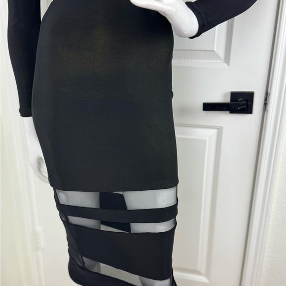 Bebe Elegant Black Sheer Panel Dress. D35 - Picture 5 of 15
